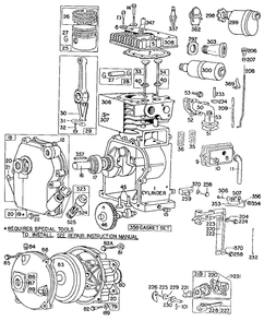 Cylinder,crankcase,gear Case Diagram and Parts List for 60301-0013-XX  Briggs and Stratton Engine